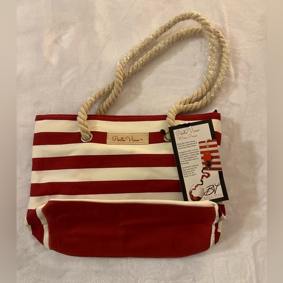 porto vino Handbags - Porto Vino wine tote. Red, white stripe.